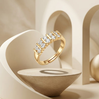 Celeste Five-Stone Gold Ring for Women | Adjustable Crystal Ring | Ziyast
